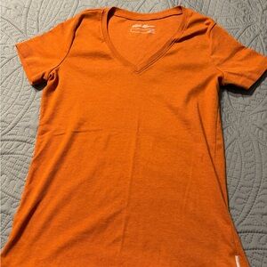 Eddie Bauer Orange V-Neck Short Sleeve Tee